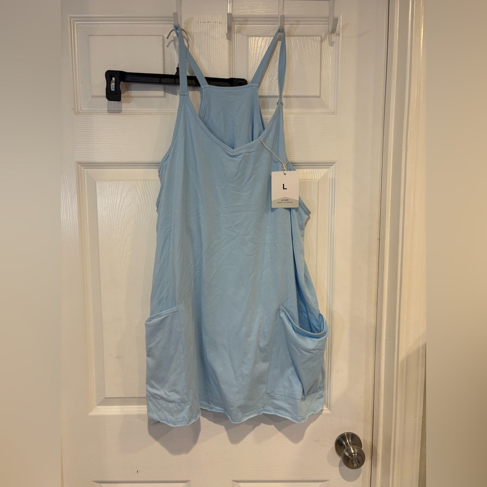 Light Blue Sleeveless Dress with Pockets